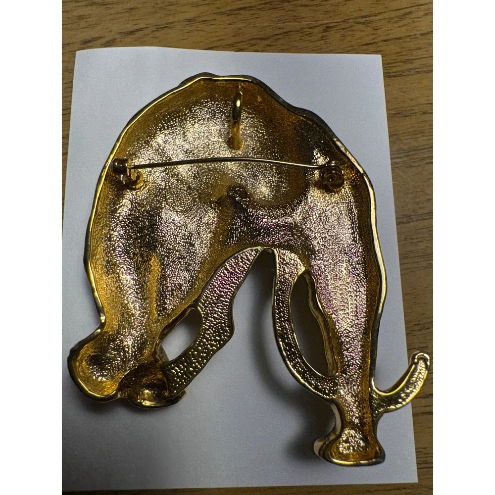Vintage Gold Tone Leopard Panther Brooch Pendant Rhinestone Collar Big Cat 1016